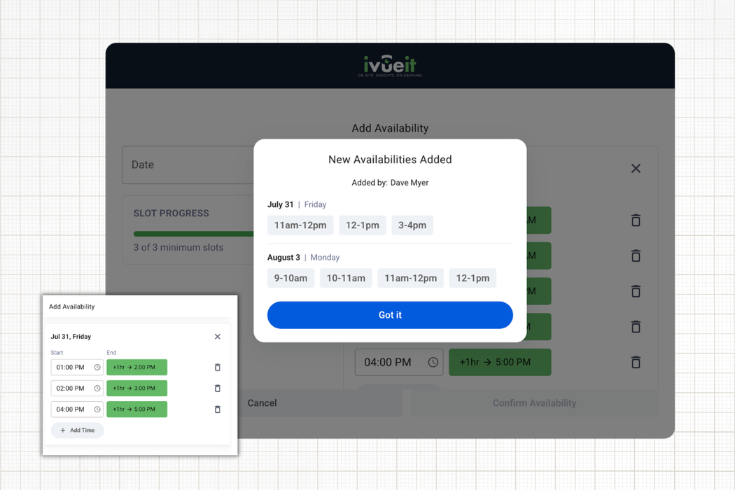 ScheduleSync zero contact between Vuer and on-site contact